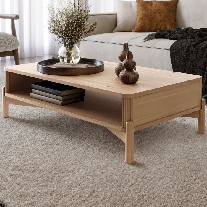 Mesa de Centro Baixa 102cm Para Sala Madeira Maciça Nira Tauari F07 - Mpozenato