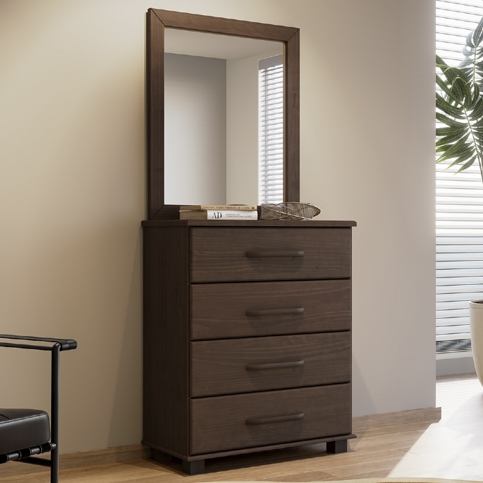 Cômoda Para Quarto 85cm Com Espelho Pé Madeira Eduarda Café F07 - Mpozenato
