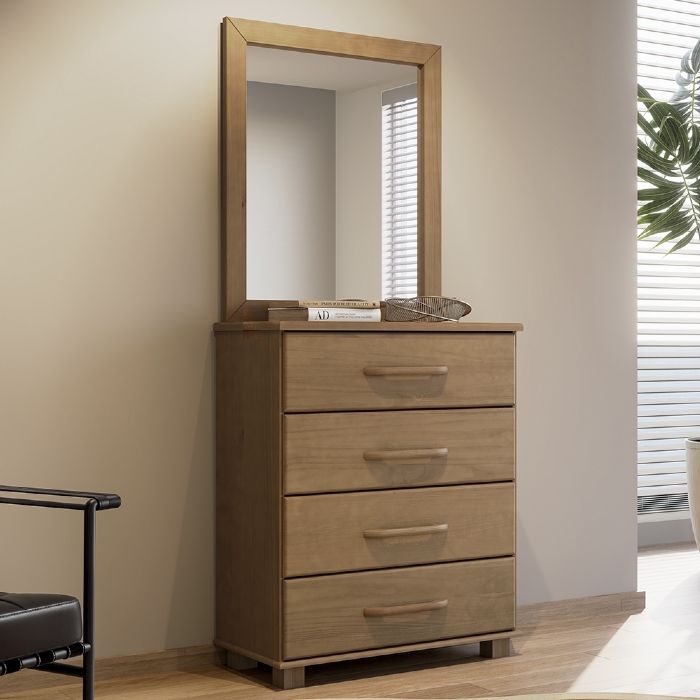 Cômoda Para Quarto 85cm Com Espelho Pé Madeira Eduarda Freijó F07 - Mpozenato