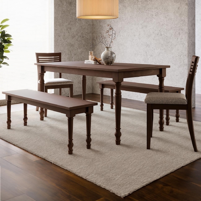 Mesa Madeira 160cm 2 Bancos e 2 Cadeiras Rubia Café F07 - Mpozenato