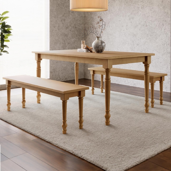 Mesa Madeira 160cm e 2 Bancos 137cm Rubia Freijó F07 - Mpozenato