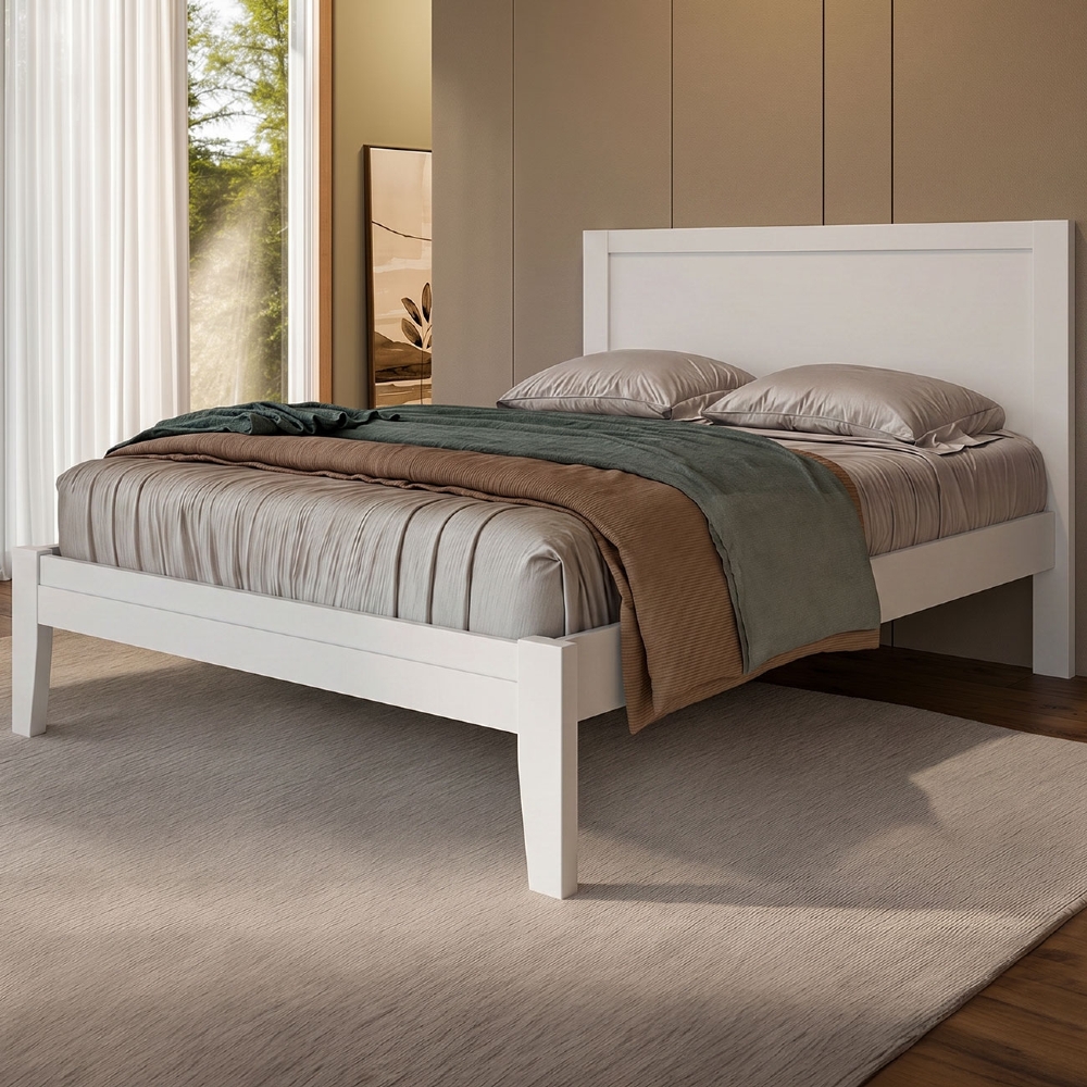 Cama Casal 140cm Madeira Maciça Lazio Branco F07 - Mpozenato