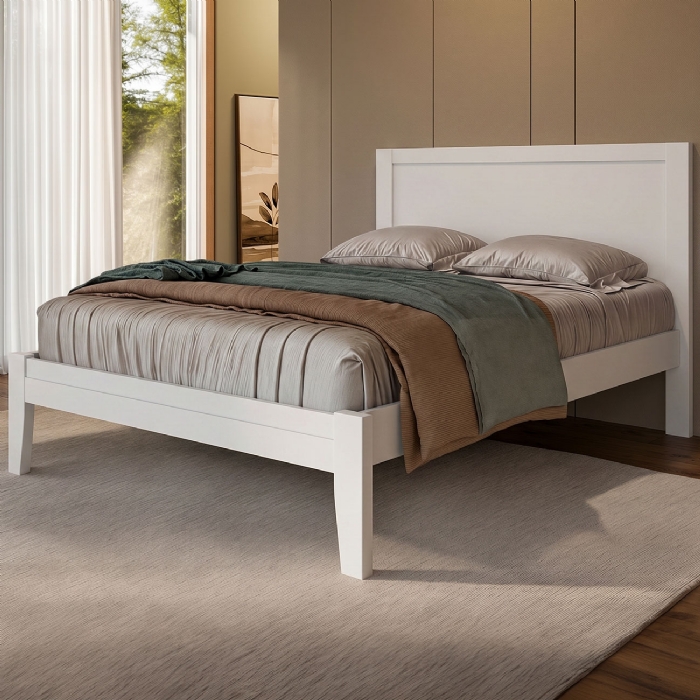 Cama Casal 140cm Madeira Maciça Lazio Branco F07 - Mpozenato