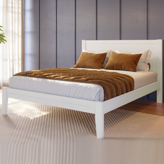Cama Casal Queen 160cm Madeira Maciça Lazio Branco F07 - Mpozenato