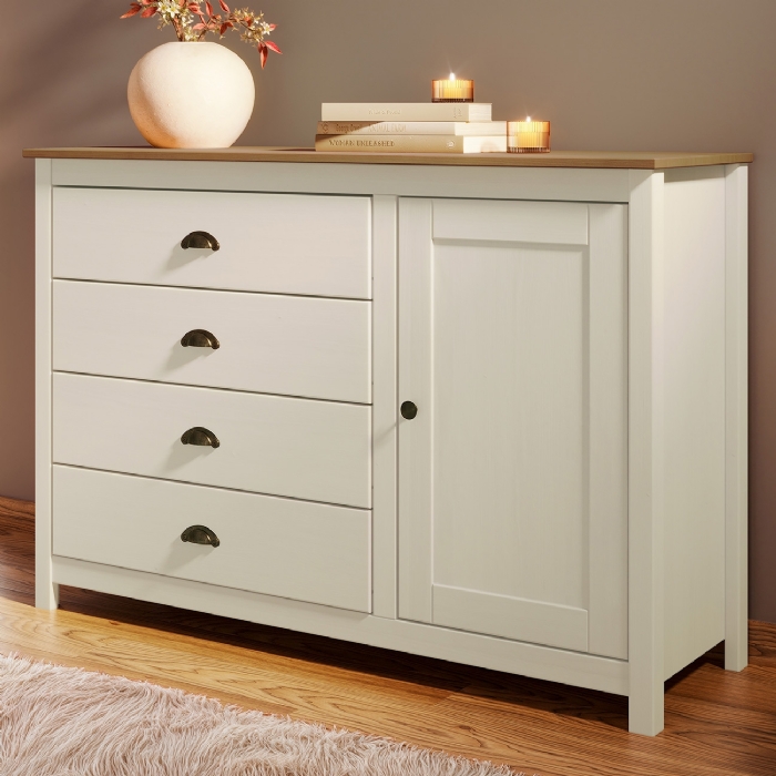Cômoda Quarto 125cm 1 Porta 4 Gavetas Lazio Branco/Freijó F07 - Mpozenato