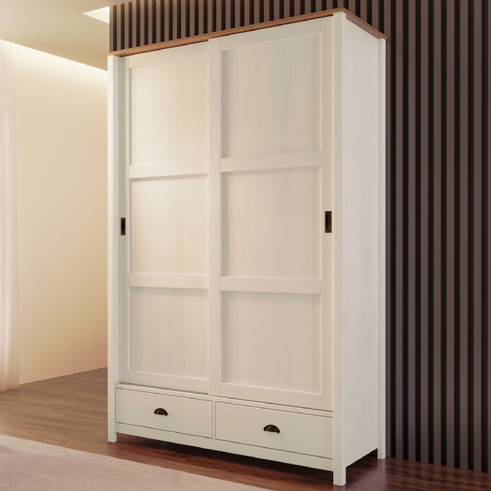 Guarda Roupa Solteiro 133cm 2 Portas Deslizantes Lazio Branco/Freijó F07 - Mpozenato