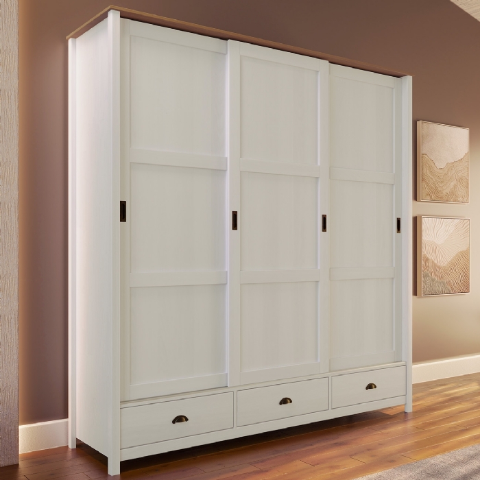 Guarda Roupa Casal 196cm 3 Portas Deslizantes Lazio Branco/Freijó F07 - Mpozenato