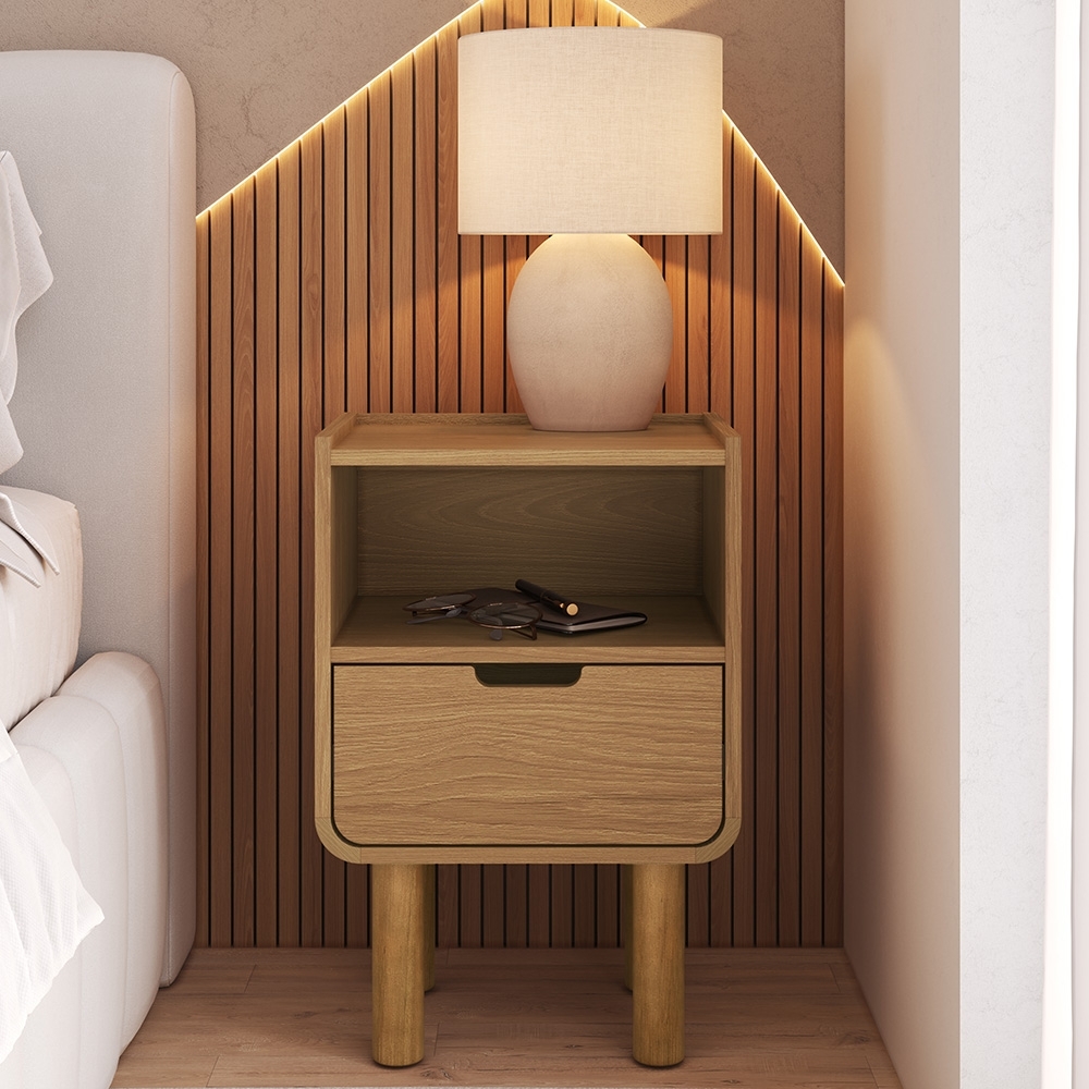 Mesa Cabeceira Quarto 40cm 1 Gaveta Pé Madeira Luara Hanover A10 - Mpozenato
