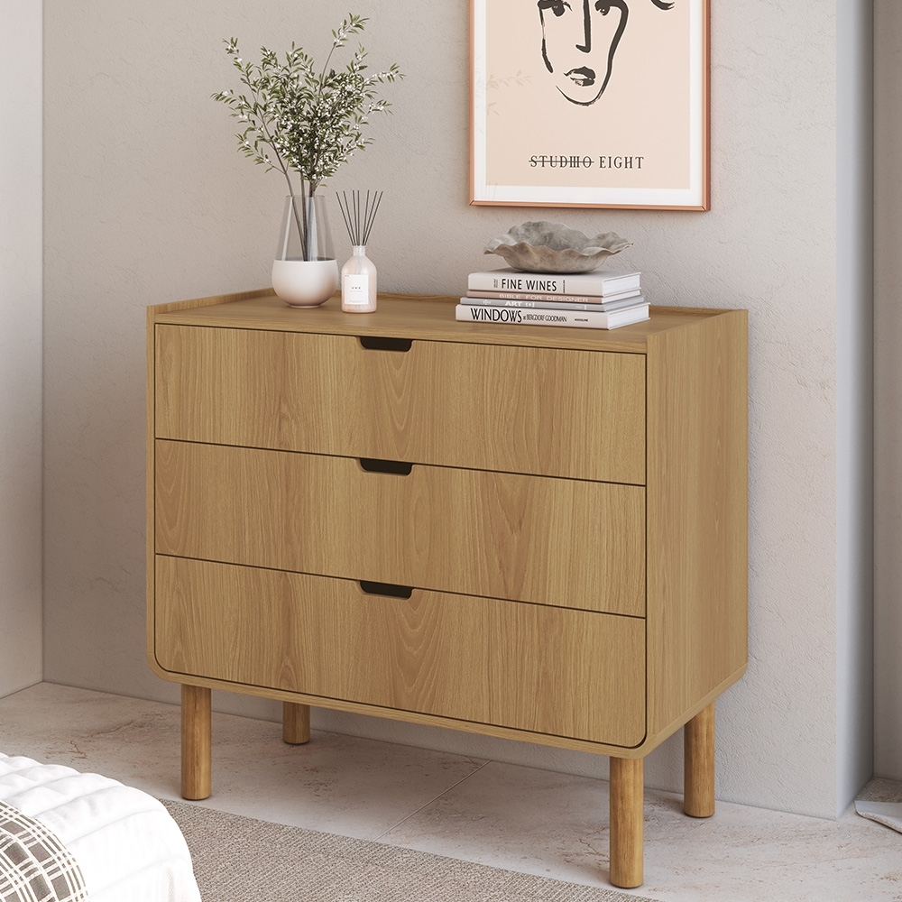 Cômoda Quarto 90cm 3 Gavetas Pé Madeira Luara Hanover A10 - Mpozenato