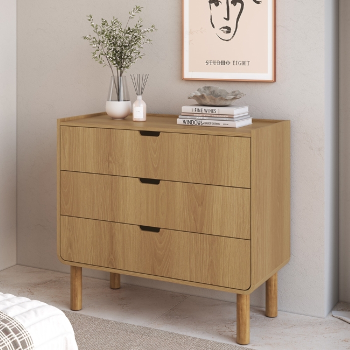 Cômoda Quarto 90cm 3 Gavetas Pé Madeira Luara Hanover A10 - Mpozenato