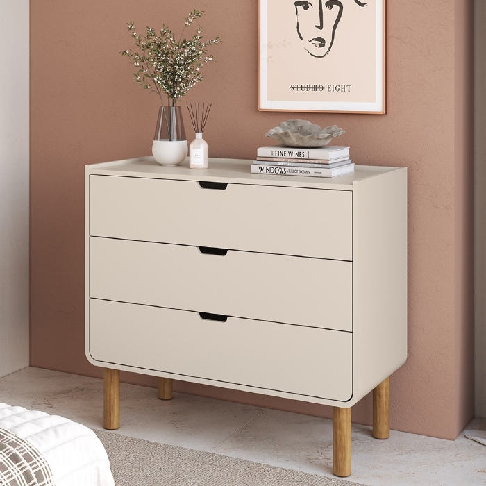 Cômoda Quarto 90cm 3 Gavetas Pé Madeira Luara Off White A10 - Mpozenato
