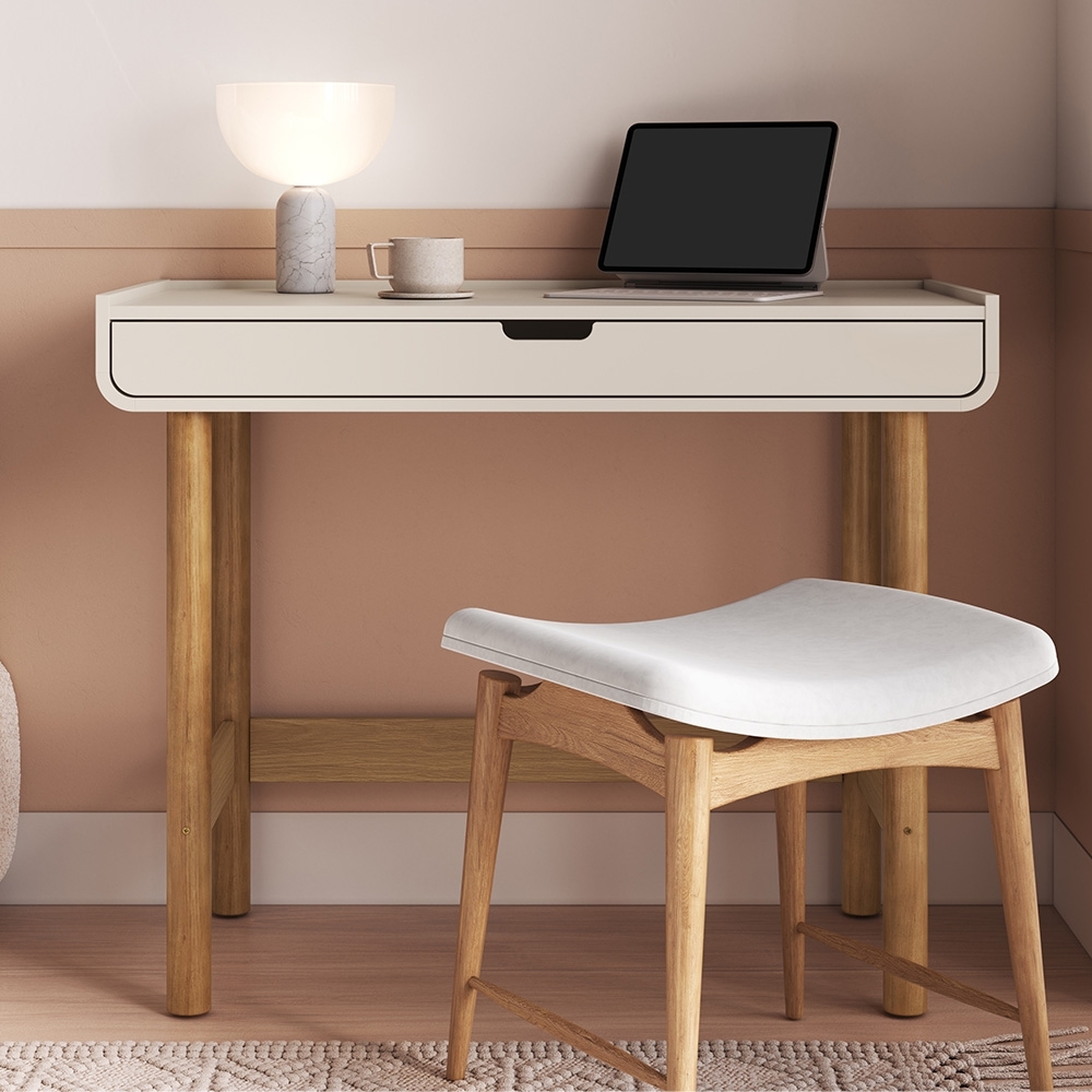 Mesa Escrivaninha 100cm 1 Gaveta Pé Madeira Luara Off White A10 - Mpozenato