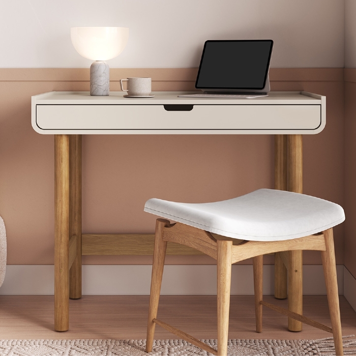 Mesa Escrivaninha 100cm 1 Gaveta Pé Madeira Luara Off White A10 - Mpozenato