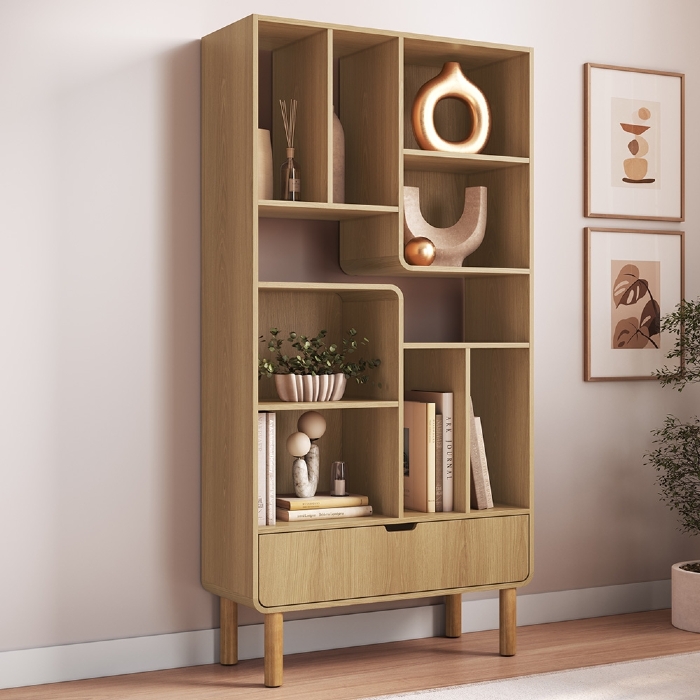 Estante Livreiro 90cm 1 Gaveta Pé Madeira Luara Hanover A10 - Mpozenato