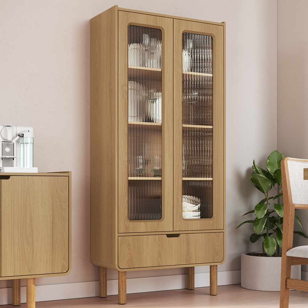 Cristaleira Porta de Vidro 80cm 2 Portas Pé Madeira Luara Hanover A10 - Mpozenato