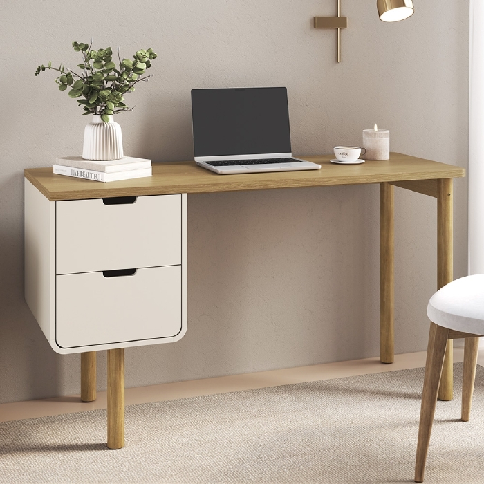 Mesa Escrivaninha 136cm 2 Gavetas Pé Madeira Luara Hanover/Off White A10 - Mpozenato