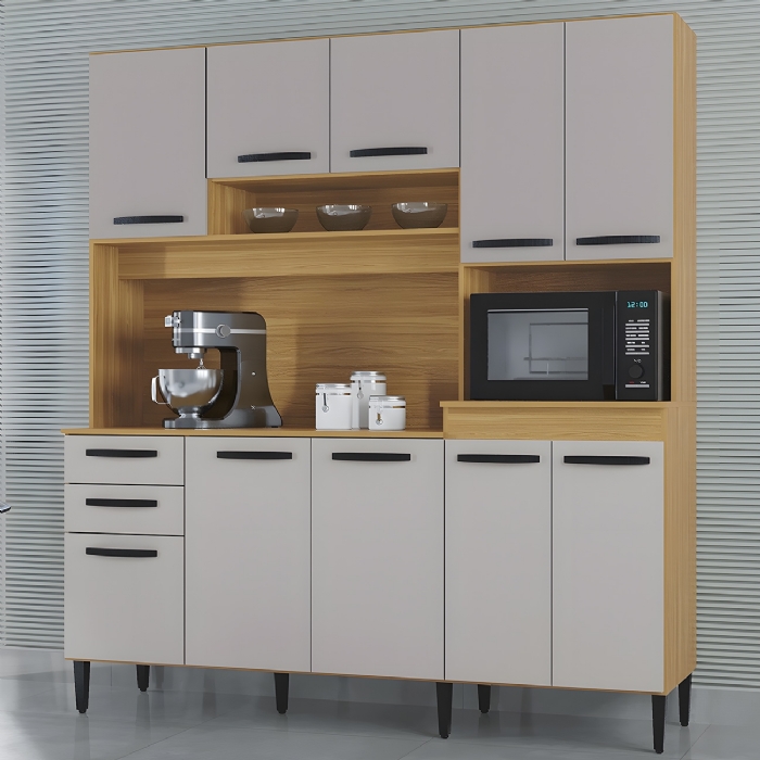 Armário de Cozinha Compacta 180cm Regina Z46 Damasco/Off White - Mpozenato
