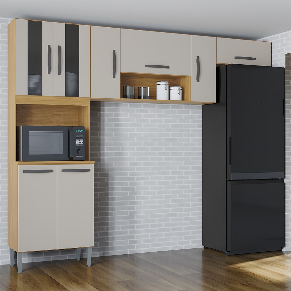 Armário de Cozinha Compacta 244cm 8 Portas Livy Z46 Damasco/Off White - Mpozenato