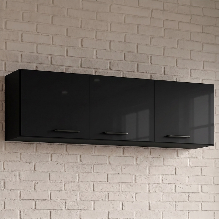 Armário Aéreo de Cozinha 120cm 3 Portas Classic Preto - Poquema