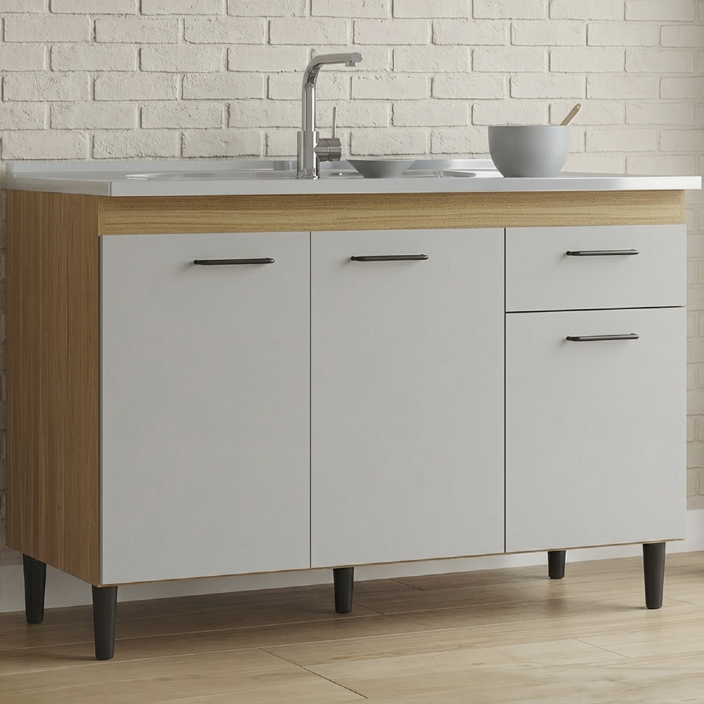 Balcão de Cozinha Com Pia 120cm Classic Damasco/Off Z46 - Mpozenato