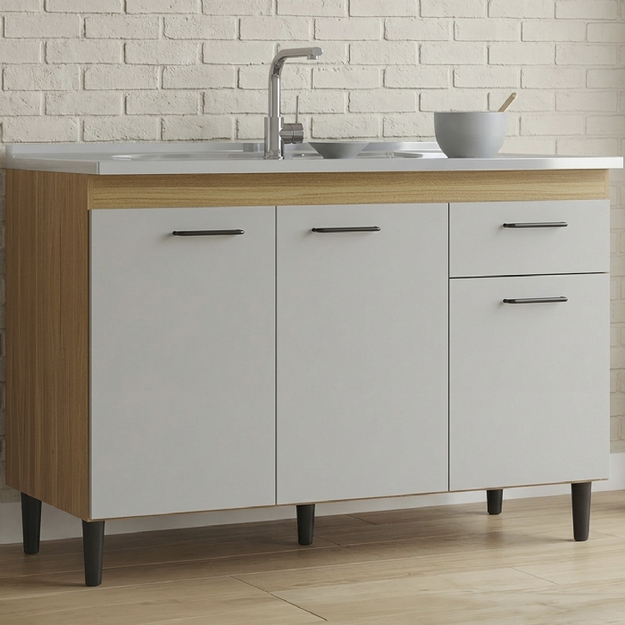 Balcão de Cozinha Com Pia 120cm Classic Damasco/Off Z46 - Mpozenato