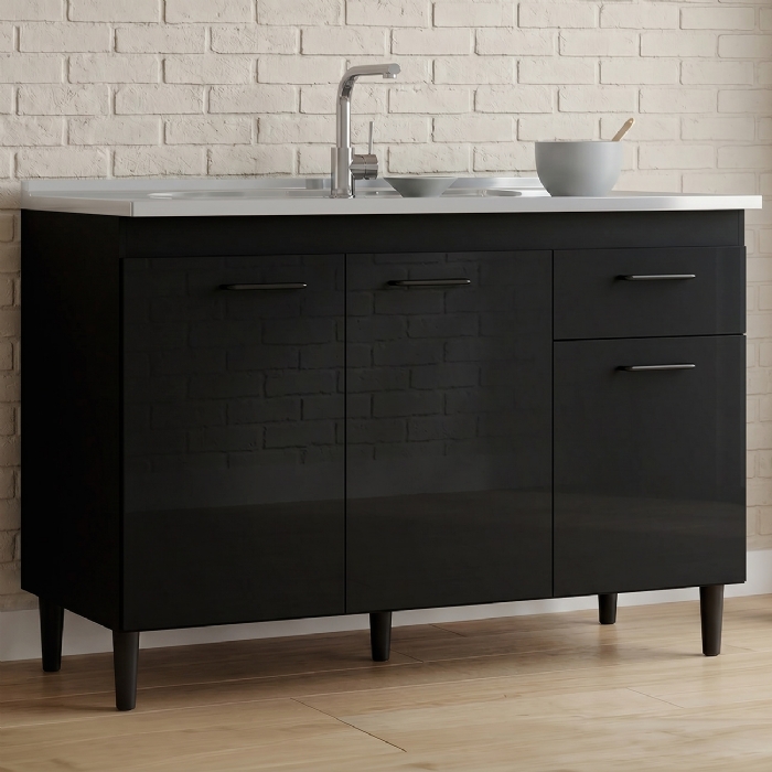 Balcão de Cozinha com Pia Inox 120cm 3 Portas Classic Z46 Preto - Mpozenato