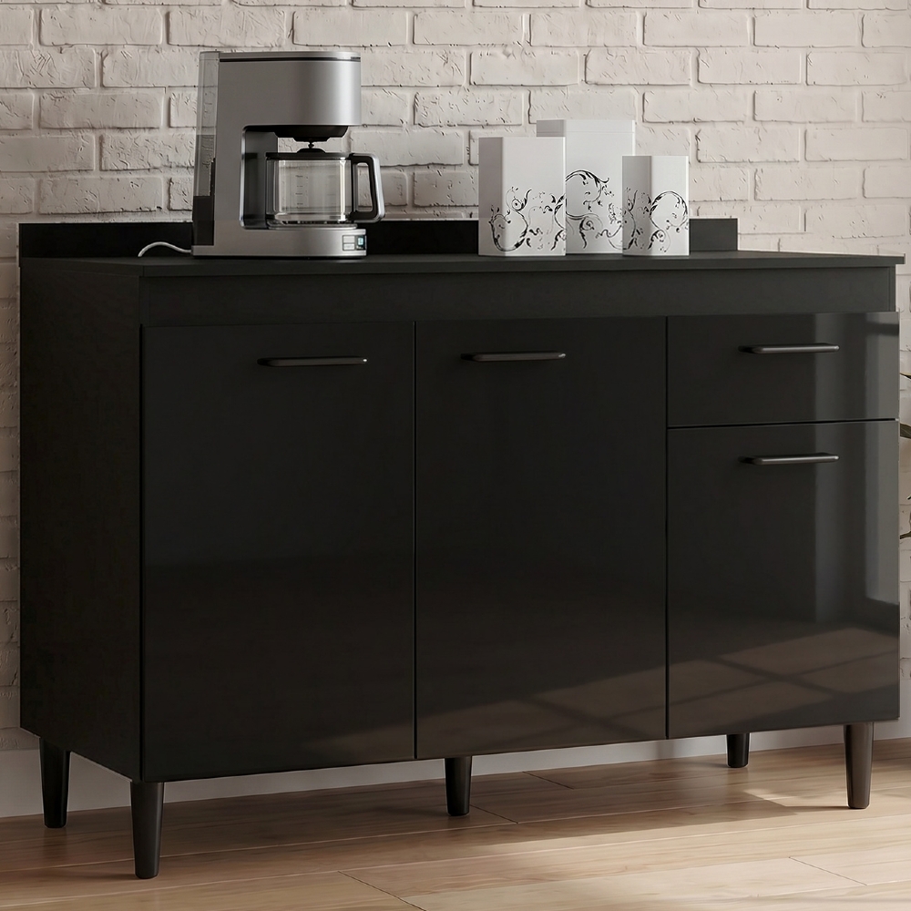Balcão Cozinha Pia 120cm com Tampo Classic Z46 Preto/Marmore - Mpozenato