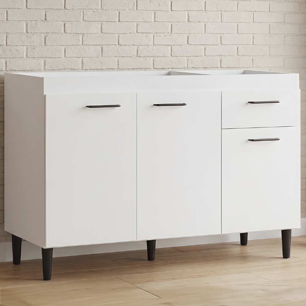 Balcão Gabinete Para Pia 120cm 3 Portas Sem Tampo Branco - Poquema