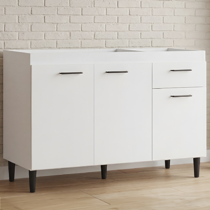 Balcão Gabinete Para Pia 120cm 3 Portas Sem Tampo Branco - Poquema