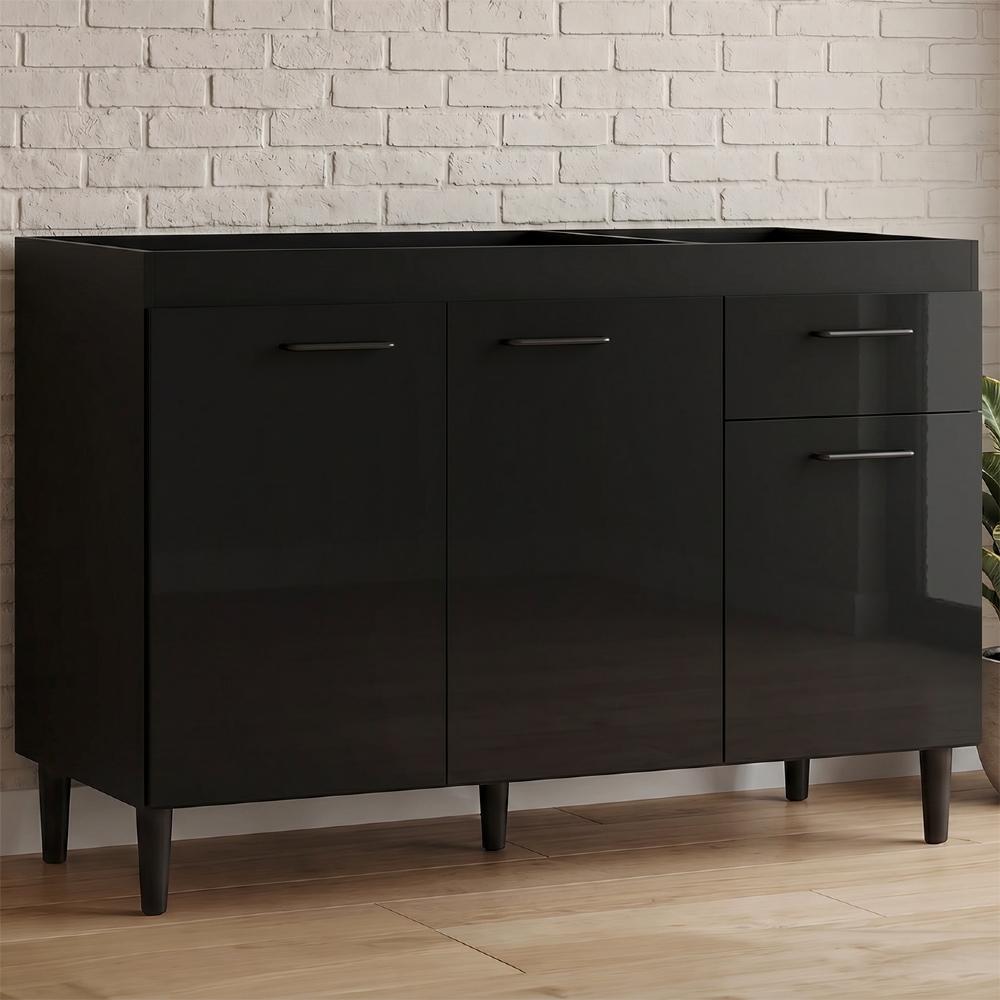 Balcão Gabinete de Pia para Cozinha 120cm 3 Portas Classic Z46 Preto - Mpozenato