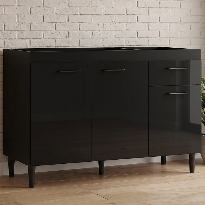 Balcão Gabinete de Pia para Cozinha 120cm 3 Portas Classic Z46 Preto - Mpozenato