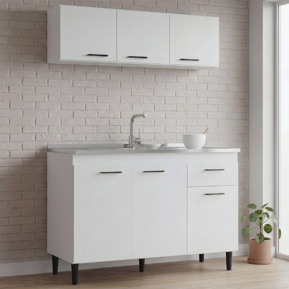 Armário de Cozinha CP01 Com Pia Inox Classic Z46 Branco - Mpozenato