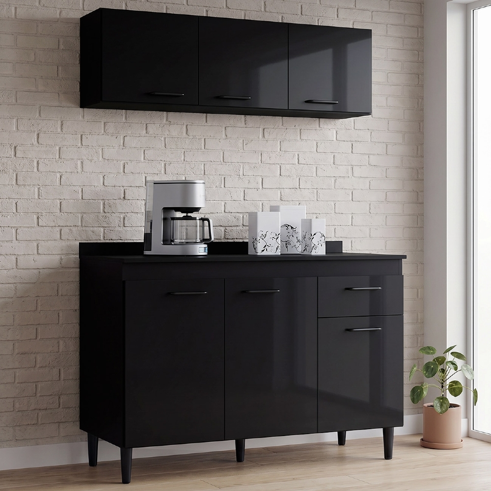 Armário de Cozinha CP01 Com Tampo 120cm Classic Z46 Preto - Mpozenato