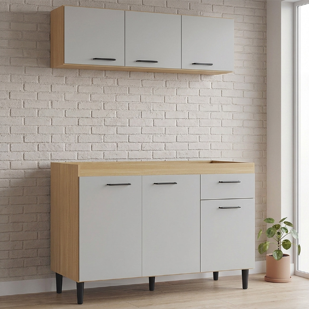 Armário de Cozinha e Balcão 120cm Classic Damasco/Off White Z46 - Mpozenato