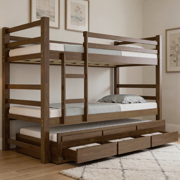 Cama Treliche Solteiro 188x88cm 3 Gavetas Com Escada Luca Castanho B11 - Mpozenato