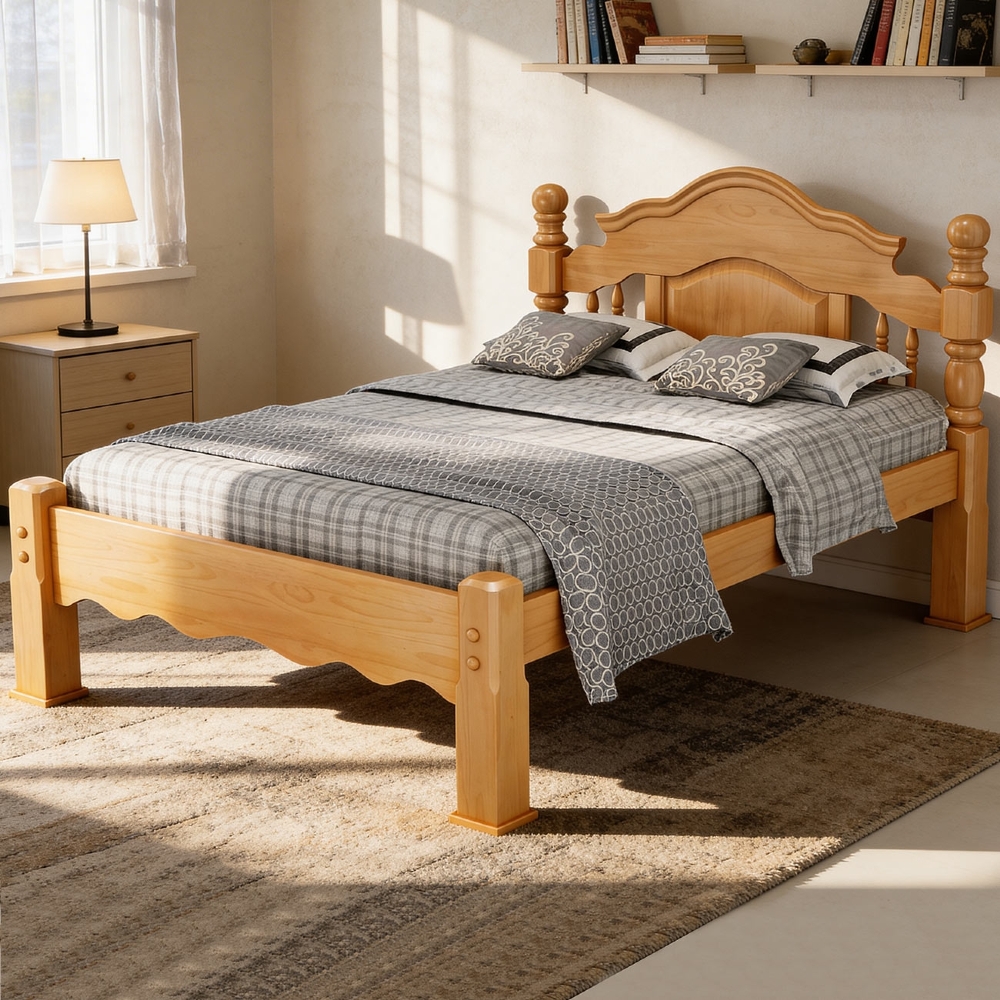 Cama Casal 140cm Madeira Maciça Torneada Andry Mel B11 - Mpozenato