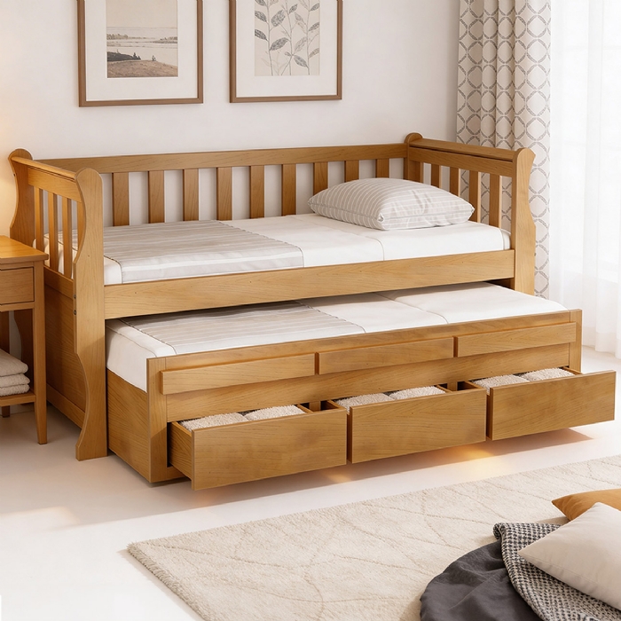 Cama Solteiro Com Auxiliar 188x88cm 3 Gavetas Klaris Imbuia B11 - Mpozenato