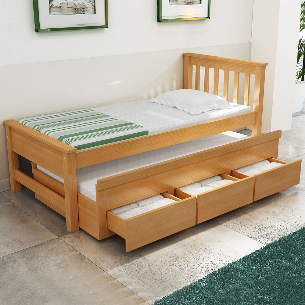 Cama Solteiro Com Auxiliar 188x88cm 3 Gavetas Virena Mel B11 - Mpozenato