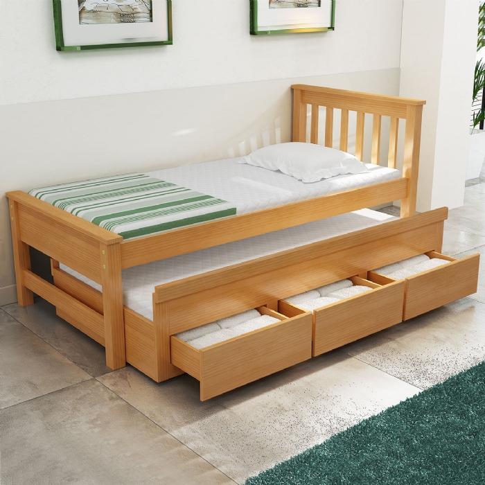 Cama Solteiro Com Auxiliar 188x88cm 3 Gavetas Virena Mel B11 - Mpozenato