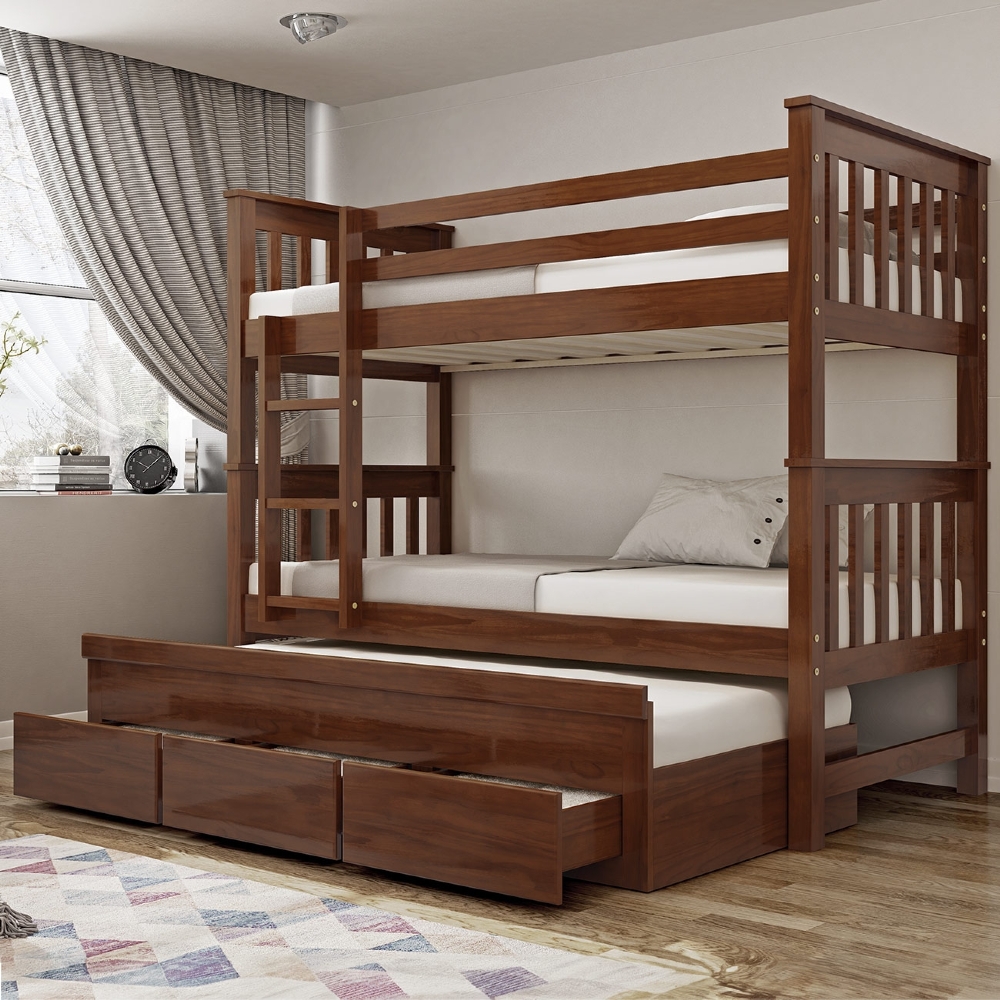 Cama Treliche Solteiro 188x88cm 3 Gavetas Com Escada Fixa Altis Avelã B11 - Mpozenato