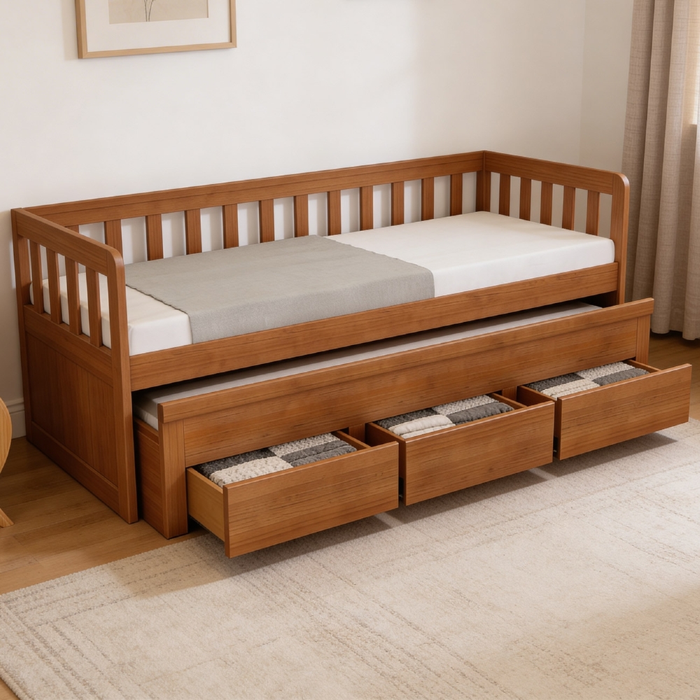 Cama Solteiro Com Auxiliar 188x88cm 3 Gavetas Orien Avelã B11 - Mpozenato