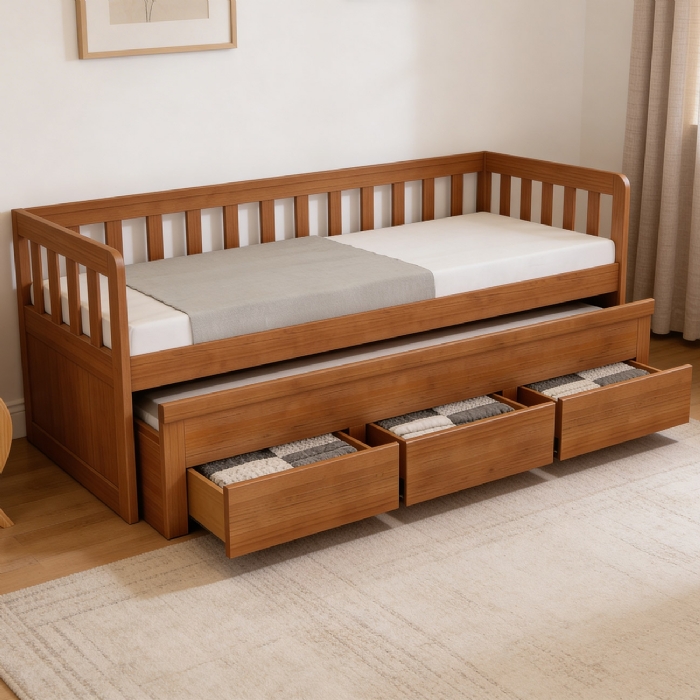 Cama Solteiro Com Auxiliar 188x88cm 3 Gavetas Orien Avelã B11 - Mpozenato