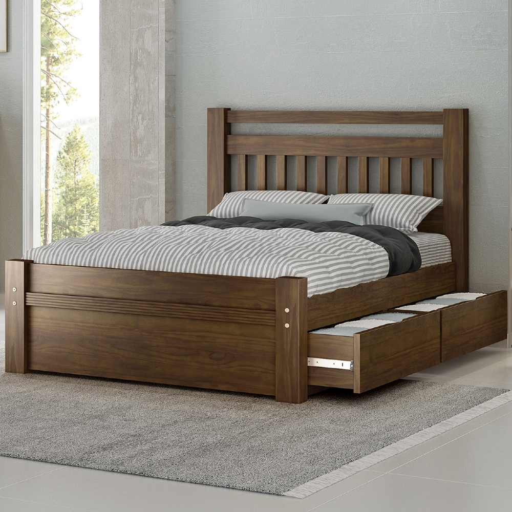Cama Casal Queen 160cm 2 Gavetas Madeira Maciça Orlex Castanho B11 - Mpozenato