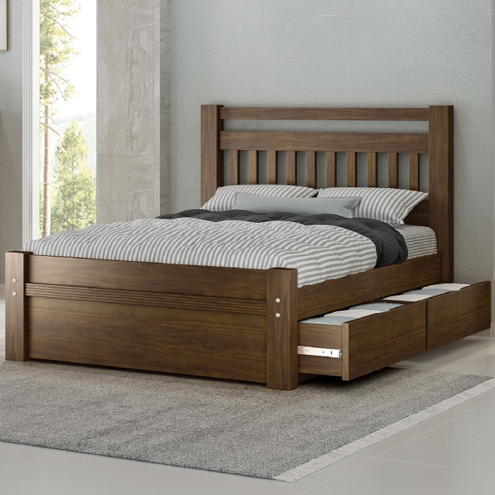 Cama Casal Queen 160cm 2 Gavetas Madeira Maciça Orlex Castanho B11 - Mpozenato
