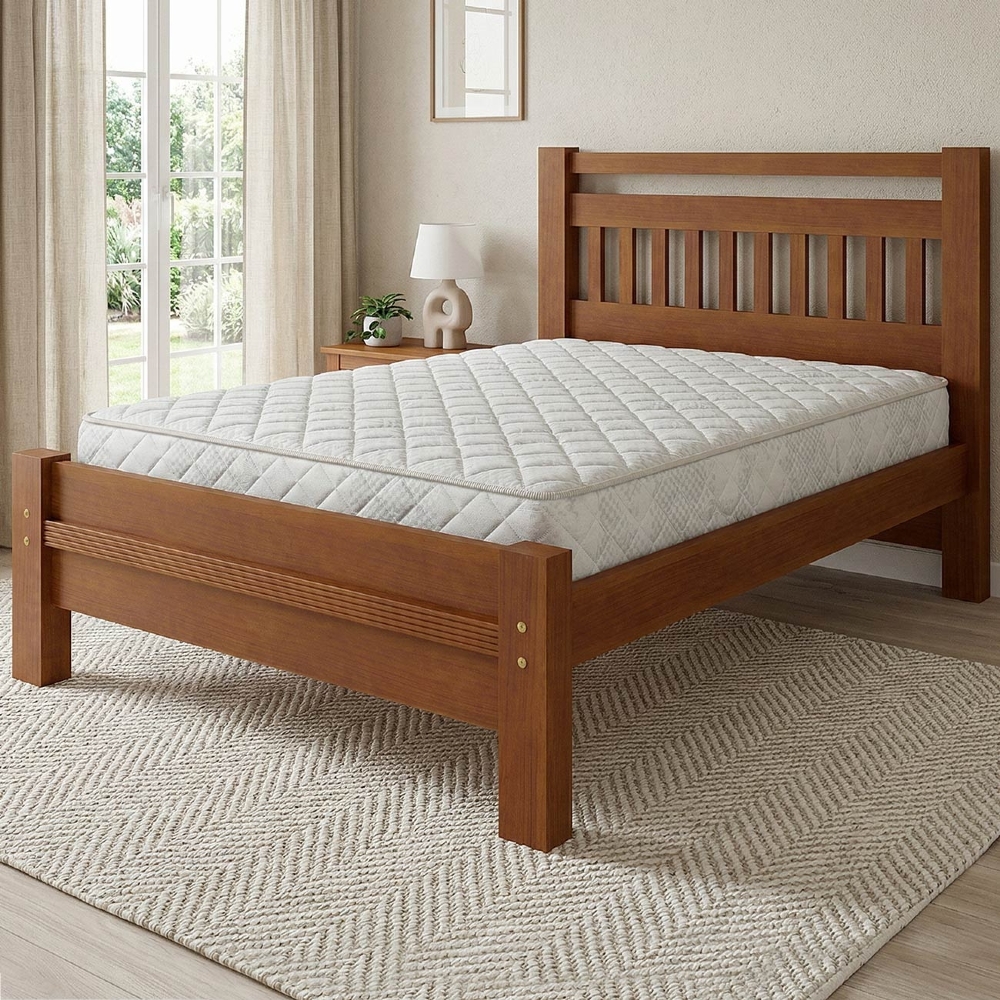 Cama Casal 140cm Madeira Maciça Orlex Avelã B11 - Mpozenato
