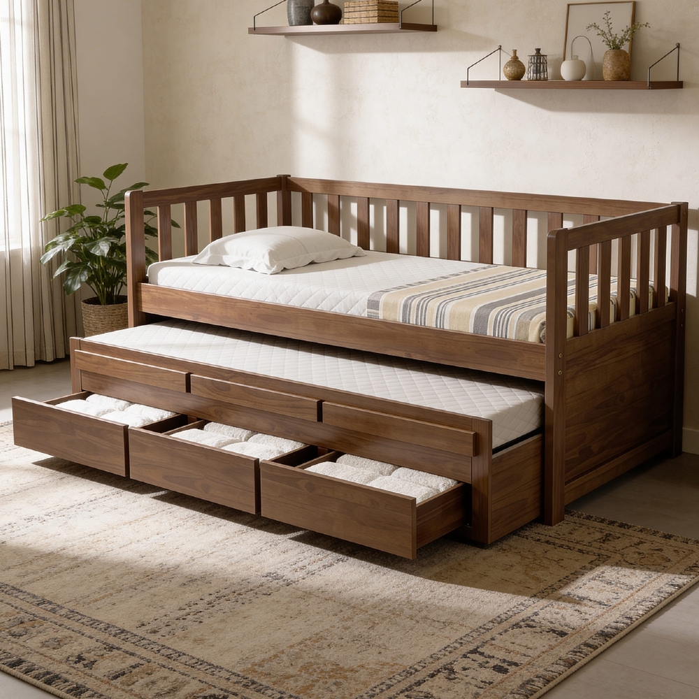 Cama Solteiro Com Auxiliar 188x88cm 3 Gavetas Milo Castanho B11 - Mpozenato