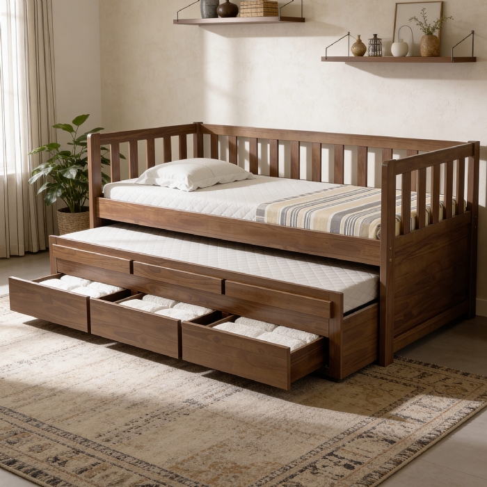 Cama Solteiro Com Auxiliar 188x88cm 3 Gavetas Milo Castanho B11 - Mpozenato