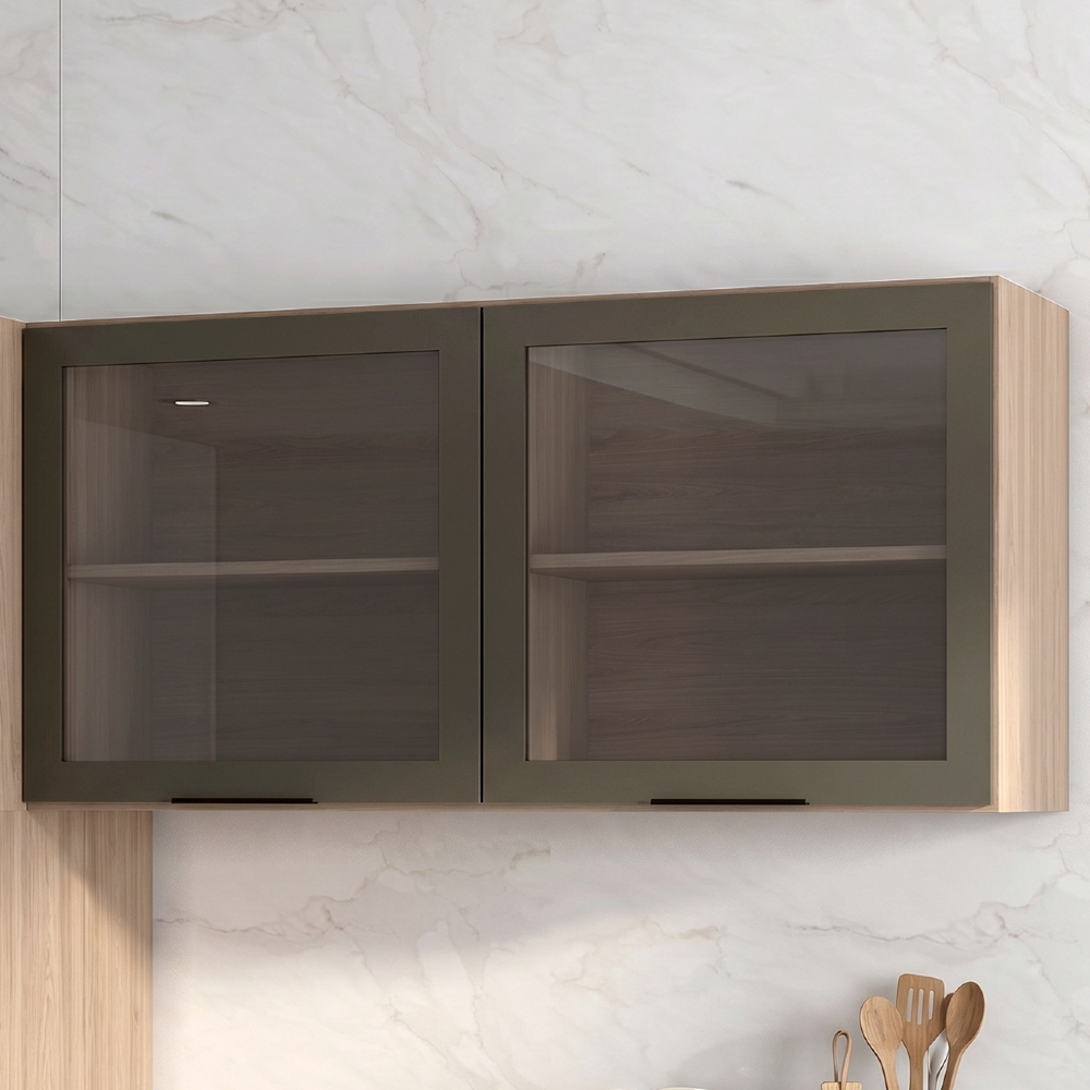 Armário Aéreo 120cm 2 Portas de Vidro Grace Carvalho Oak Z44 - Mpozenato