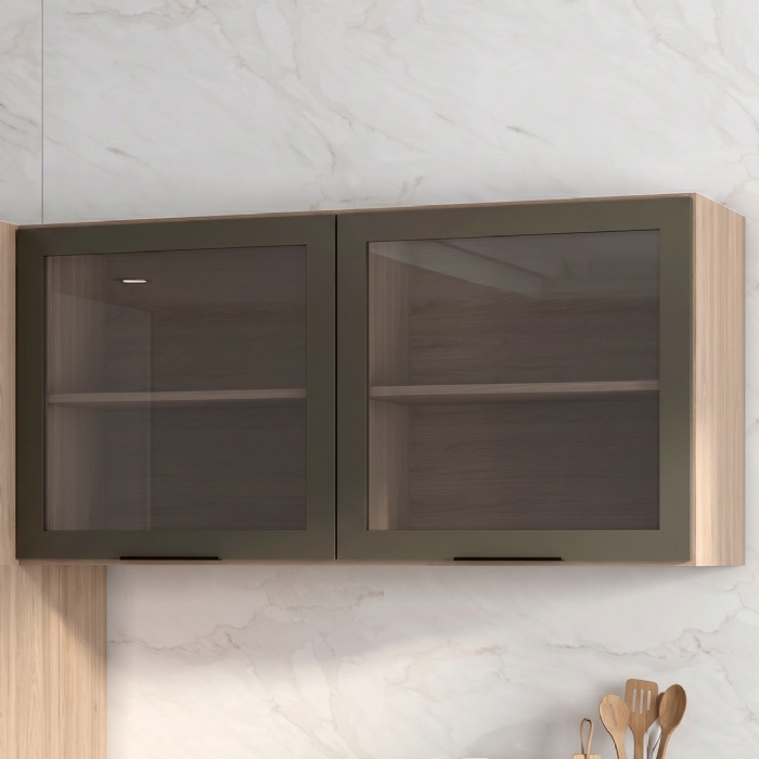 Armário Aéreo 120cm 2 Portas de Vidro Grace Carvalho Oak Z44 - Mpozenato