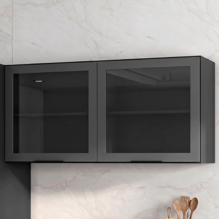 Armário Aéreo 120cm 2 Portas de Vidro Grace Grafite Z44     - Mpozenato